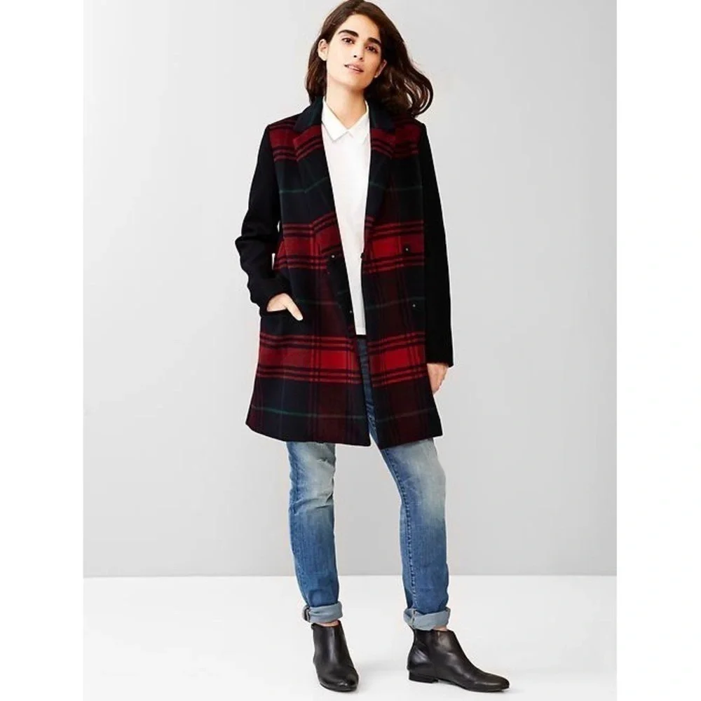 GAP Women’s Wool Blend Plaid Double Breasted Driving Coat Sz S